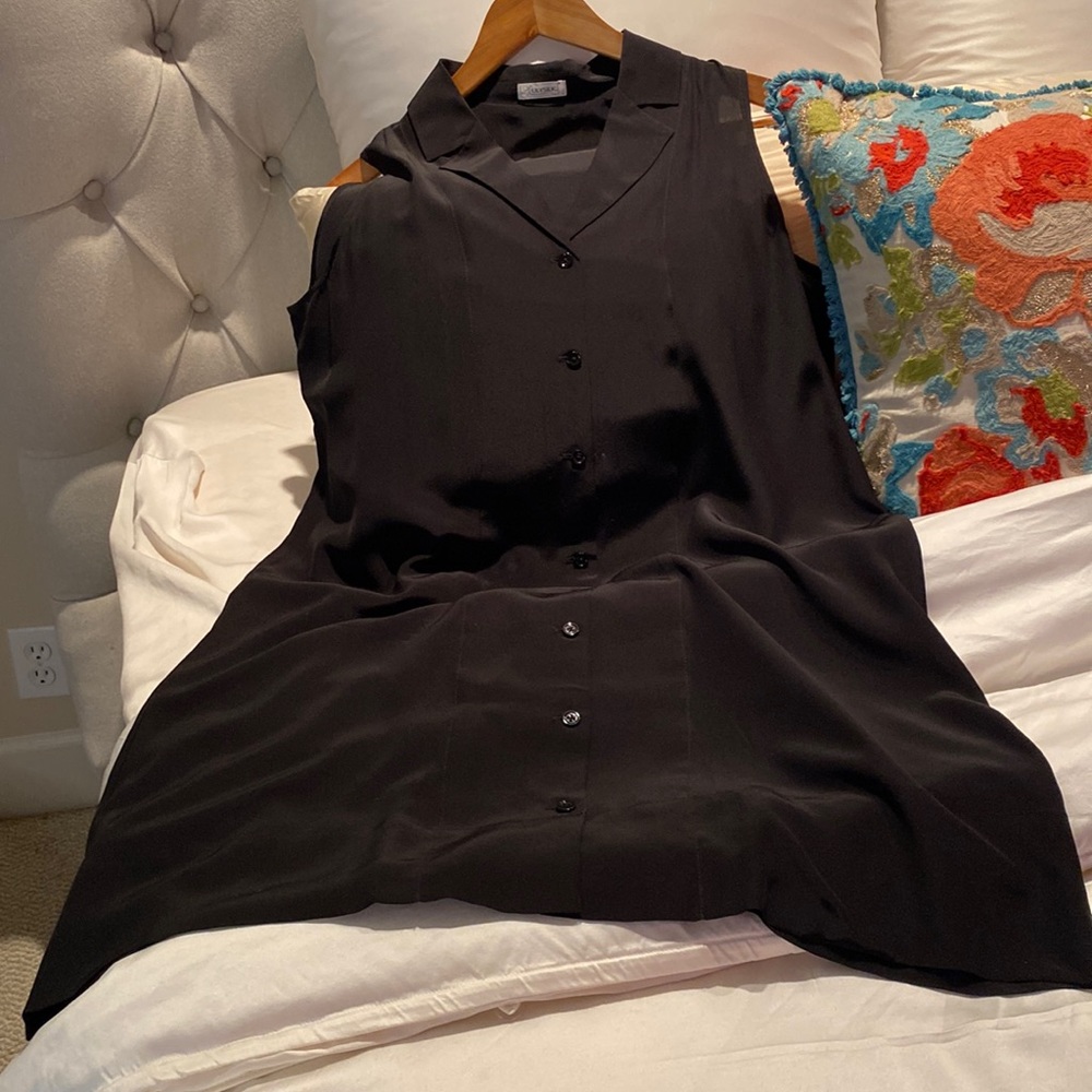 Lily Silk 100% Mulberry Silk Crepe de Chine sleeveless shirt dress A Line Large